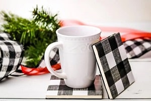 Buffalo checkered tile coaster with mug