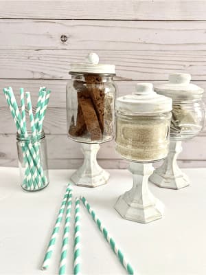Farmhouse DIY apothecary jars filled with snacks